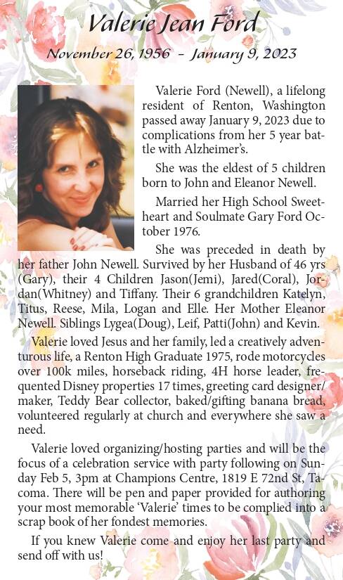 Valerie Ford (Newell) | Obituary