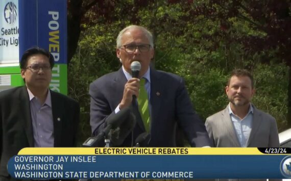 Gov. Inslee announces the $45 million EV rebate program on April 23. Courtesy image
